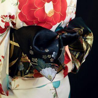 Floral Print Obi Belt Black - One Size