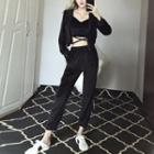 Set: Hood Zip Jacket + Camisole Top + Crop Sweatpants