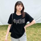 Short-sleeve Plain Beaded T-shirt