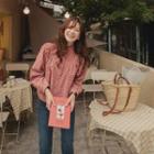 Mandarin-collar Gingham Blouse Red - One Size