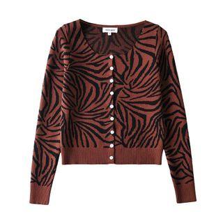 Zebra Print Cropped Knit Cardigan