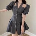 Short-sleeve Cutout Mini Shirt Dress