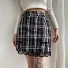 Plaid Lace Trim Mini Pencil Skirt
