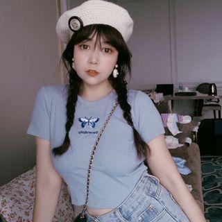 Short-sleeve Butterfly Cropped T-shirt