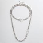 Set: Alloy Padlock Pendant Necklace + Choker 0693 - Silver - One Size