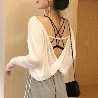 Long-sleeve Open-back Top / Drawstring Shorts