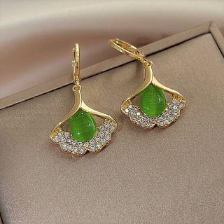 Leaf Faux Cat Eye Stone Rhinestone Alloy Dangle Earring