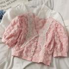 Embossed Lace-collar Crop Shirt
