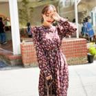 Frill-trim Floral Maxi Dress With Sash