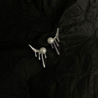 Faux Pearl Melting Alloy Earring 1 Pair - Silver - One Size