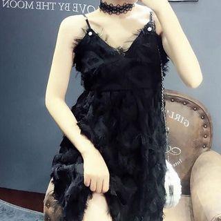 Strappy Fringe Trim A-line Dress