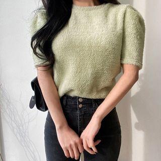 Puff-sleeve Faux-fur Top
