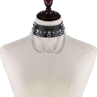 Alloy Chain Layered Faux Leather Choker