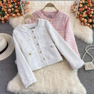 Round Neck Tweed Blazer