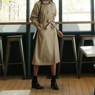Raglan-sleeve Flap Long-trench Coat