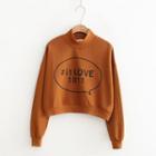 Mock Collar Lettering Cropped Pullover