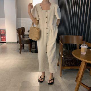 Square-neck Short-sleeve Jumpsuit