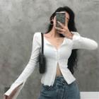 Plain Long-sleeve Slim-fit Zip Top