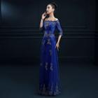 Elbow-sleeve Off Shoulder Evening Gown
