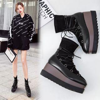 Lace-up Wedge Platform Short Boots