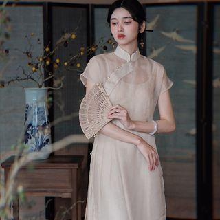 Short-sleeve Mesh Midi Qipao Dress / Slipdress