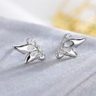 925 Sterling Silver Butterfly Earring 1 Pair - With Earnuts - White Gold Plated White Copper - One Size