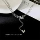 Butterfly Rhinestone Pendant Alloy Necklace 1pc - Silver - One Size