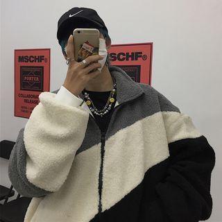 Fluffy Zipped Jacket Gray & White & Black - One Size