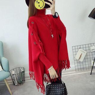 High-neck Fringe Sweater