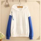 Color-block Sleeve Embroidered Long-sleeve Thin Sweater