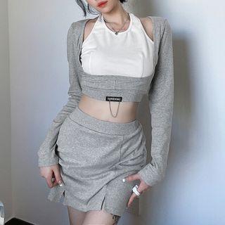 Set: Mock Two-piece Halter Top + Mini Skirt