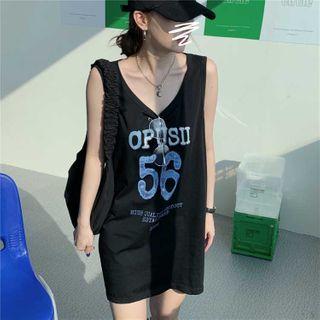 Printed Loose Tank Dress As Shown In Figure - One Size