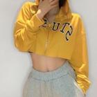 Lettering Cropped Zip-up Hoodie
