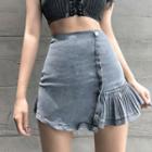 Frill Trim Denim Mini A-line Skirt