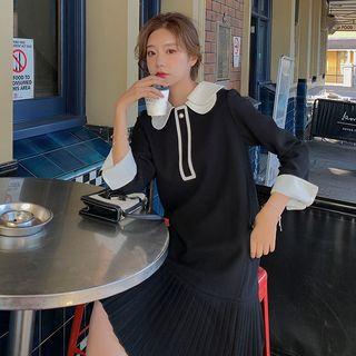 Peter Pan Collar Long-sleeve Accordion Pleated Dress