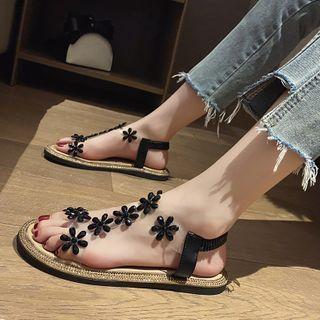 Rhinestone Flower Slingback Flat Sandals