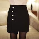 Faux-pearl Button Wrap Skirt