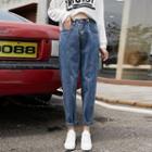 Buttoned Cuff Straight-fit Baggy Jeans