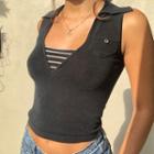 Mock Two-piece Striped Panel Crop Tank Top