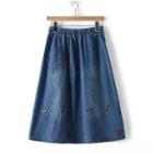 Embroidered Denim Long Skirt