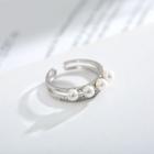 925 Sterling Silver Faux Pearl Layered Open Ring