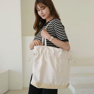 Drawstring Canvas-panel Shopper Bag