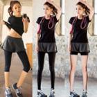 Set: Short-sleeve Sport T-shirt + Leggings Inset Shorts / Skirt