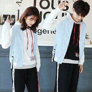 Couple Matching Two-tone Strap Detail Bomber Jacket