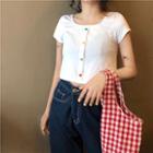 Short-sleeve Colour Button Cropped Top