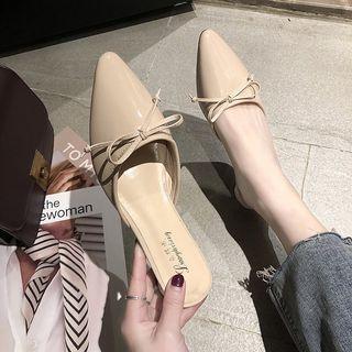 Pointy-toe Bow-accent Low-heel Mules