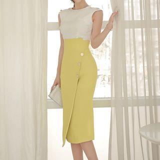 Buttoned Plain Midi Skirt
