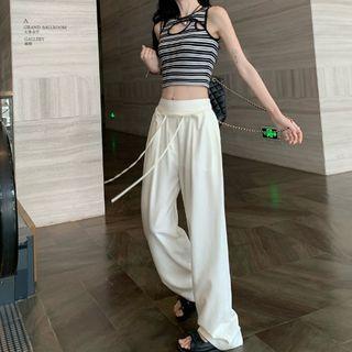 Striped Tank Top + Drawstring Wide-leg Pants