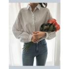 Balloon-sleeve Pinstripe Loose-fit Shirt