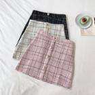 Buttoned Tweed Mini Pencil Skirt